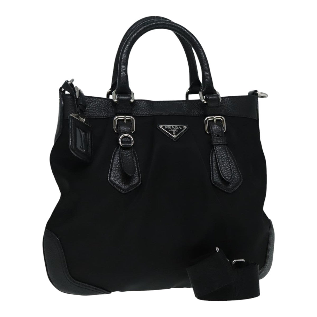 Luxury Prada Hand Bag Nylon 2way Black Silver  am6907