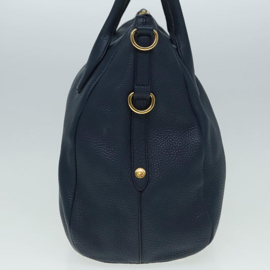 Luxury Prada Hand Bag Leather 2way Blue Gold  am6927