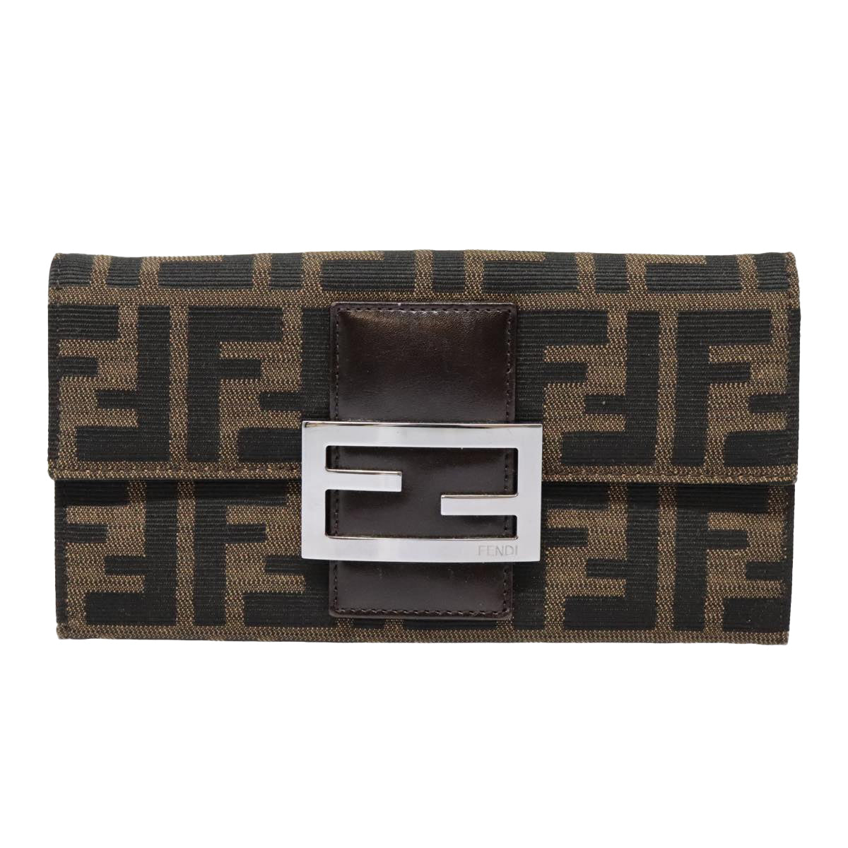 Luxury Fendi Zucca Canvas Long Wallet Black Brown Silveram6992
