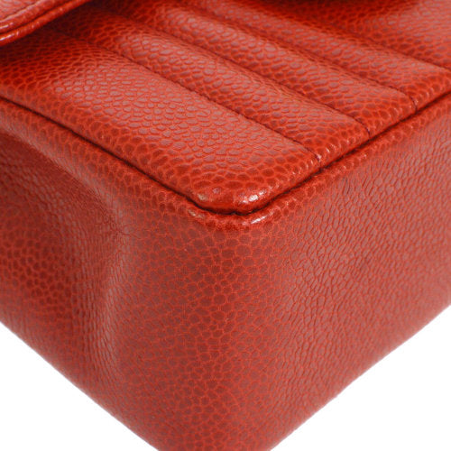 CHANEL★ 1991-1994 Red Caviar Skin Vertical Classic Square Flap Mini ao11085