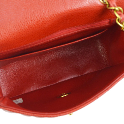 CHANEL★ 1991-1994 Red Caviar Skin Vertical Classic Square Flap Mini ao11085