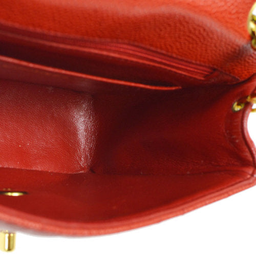 CHANEL★ 1991-1994 Red Caviar Skin Vertical Classic Square Flap Mini ao11085