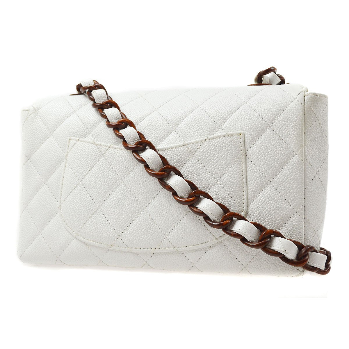CHANEL 1997-1999 Wood Chain Classic Flap Medium White Caviar ao28840