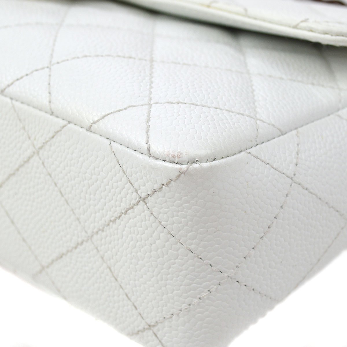CHANEL 1997-1999 Wood Chain Classic Flap Medium White Caviar ao28840