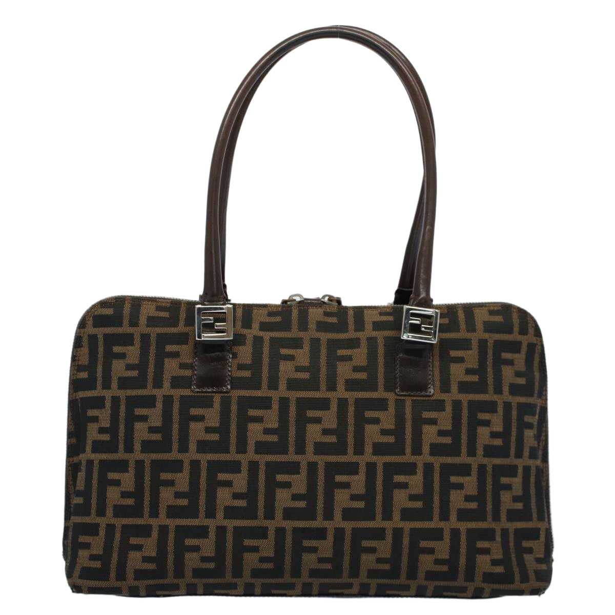 Luxury FendiZucca Canvas Shoulder Bag Black Brownar10174