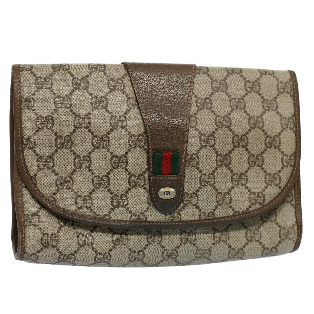 Luxury Gucci GG Canvas Web Sherry Line Clutch Bag Beige Red 89.01.030  ar10211