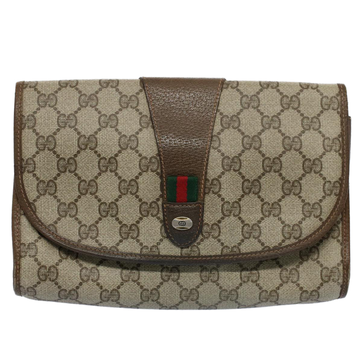 Luxury Gucci GG Canvas Web Sherry Line Clutch Bag Beige Red 89.01.030  ar10211