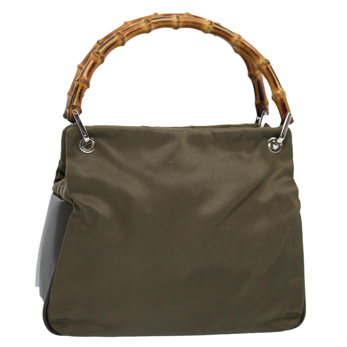 Luxury Gucci Bamboo Hand Bag Nylon Canvas Khaki 000 1014 0575 5  ar10278