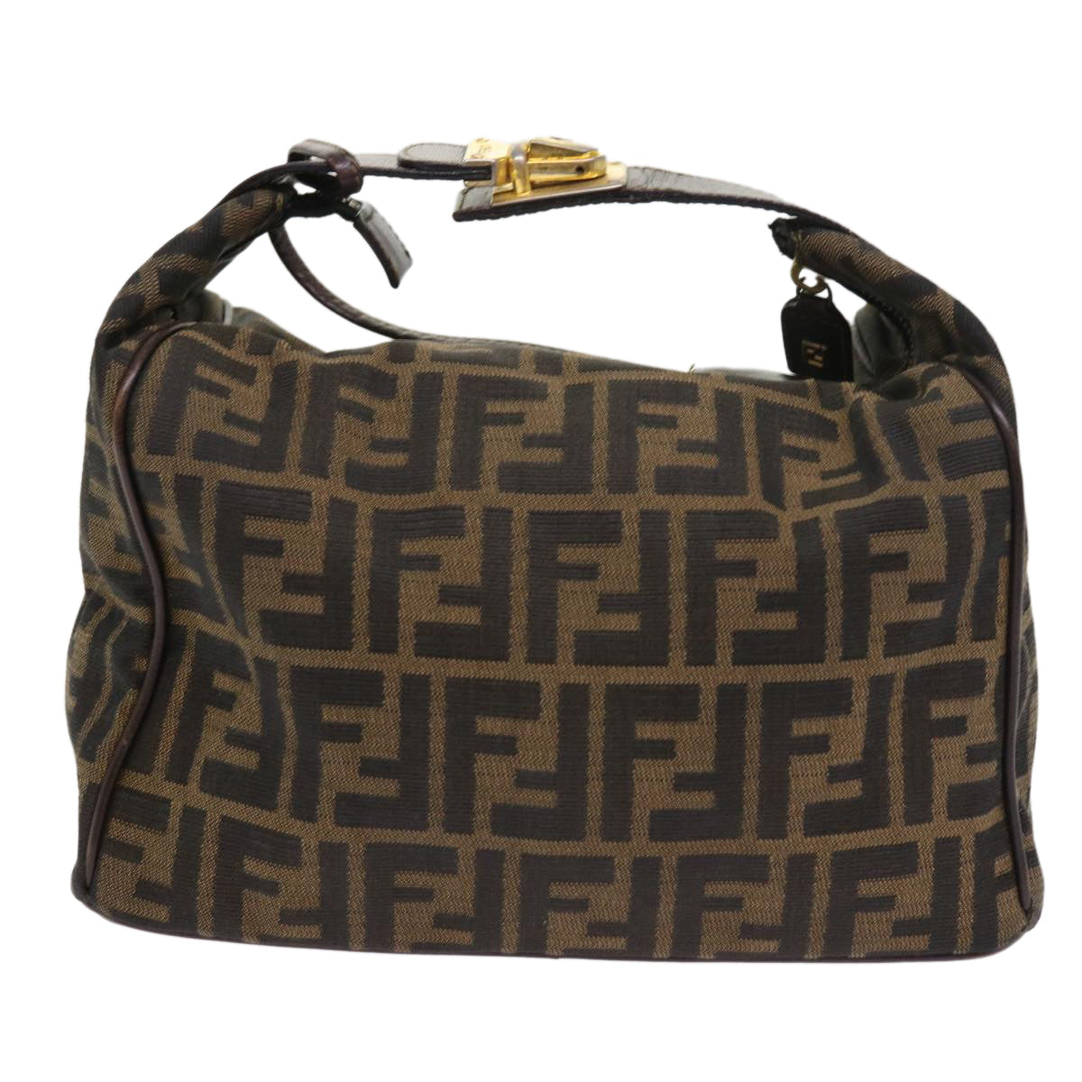 Luxury FendiZucca Canvas Hand Bag Leather Black Brownar10305