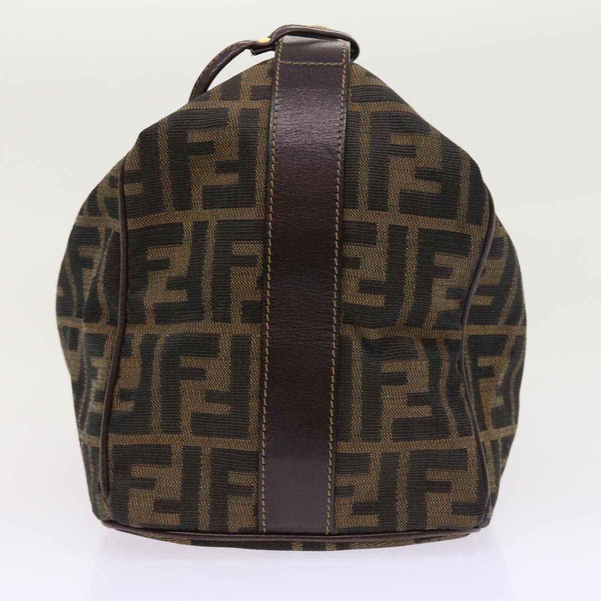 Luxury FendiZucca Canvas Hand Bag Leather Black Brownar10305