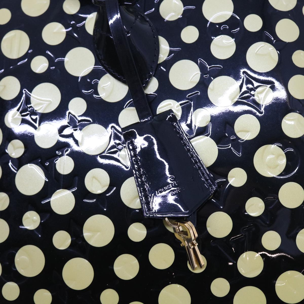 LOUIS VUITTON Vernis Yayoi Kusama Dot Lockit MM Bag Noir M91399 LV ar10576B