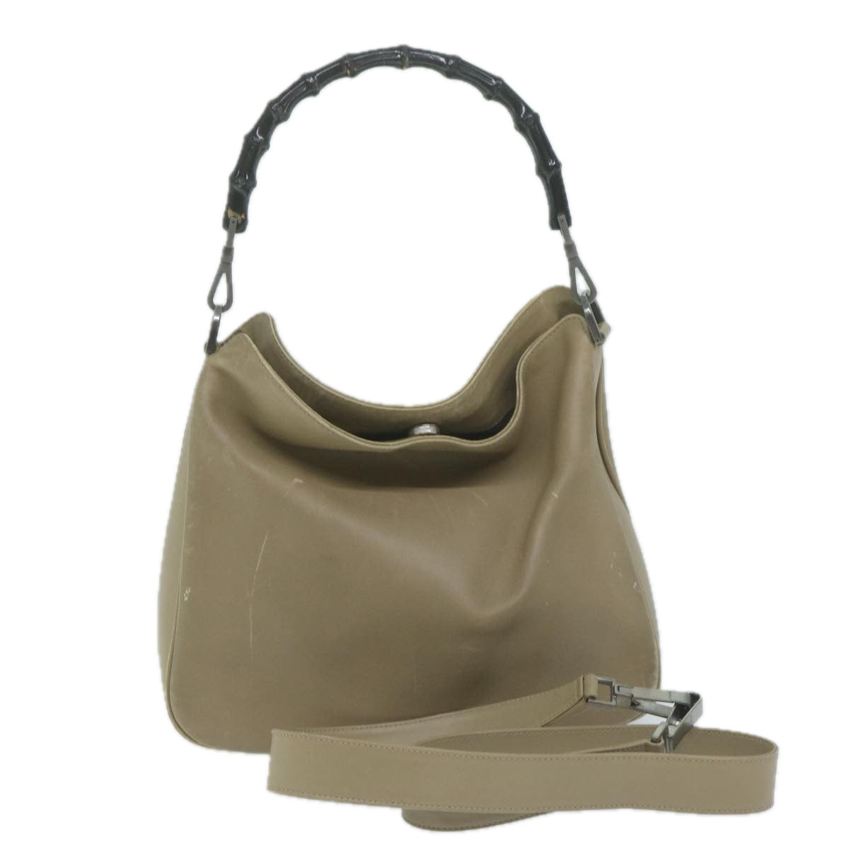 GUCCI Bamboo Shoulder Bag Leather 2way Beige  ar11294