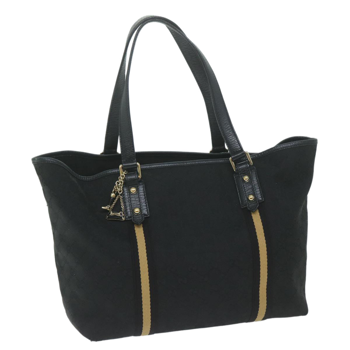 GUCCI GG Canvas Sherry Line Tote Bag Black Gold  ar11301
