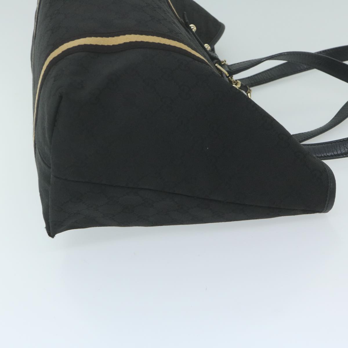 GUCCI GG Canvas Sherry Line Tote Bag Black Gold  ar11301