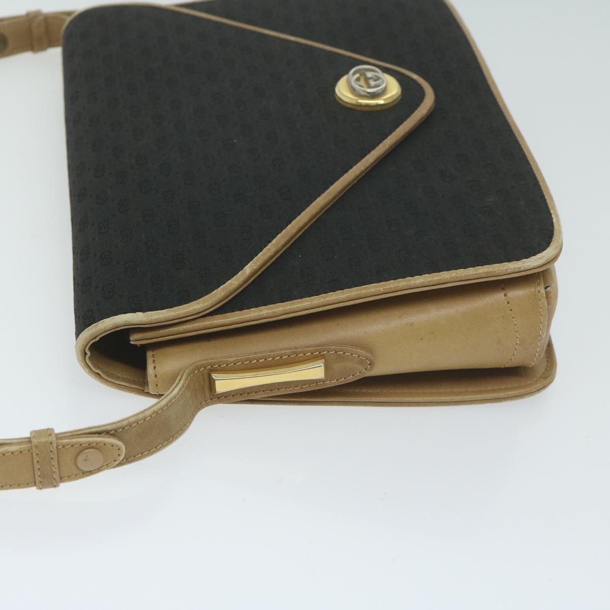 GUCCI Micro GG Canvas Shoulder Bag Black Beige  ar11311