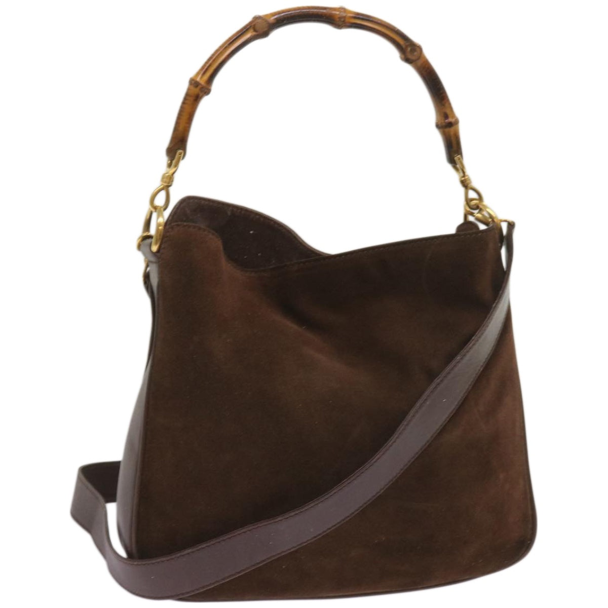 GUCCI Bamboo Shoulder Bag Suede 2way Brown 001 3754 1638  ar11374B