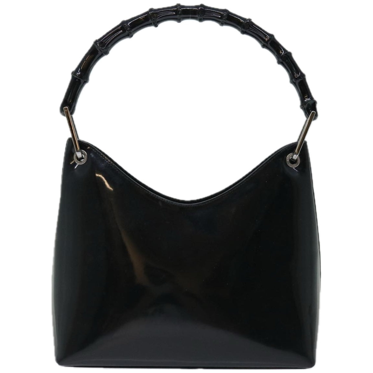 GUCCI Bamboo Shoulder Bag Patent leather Black 001 1998 3008  ar11412