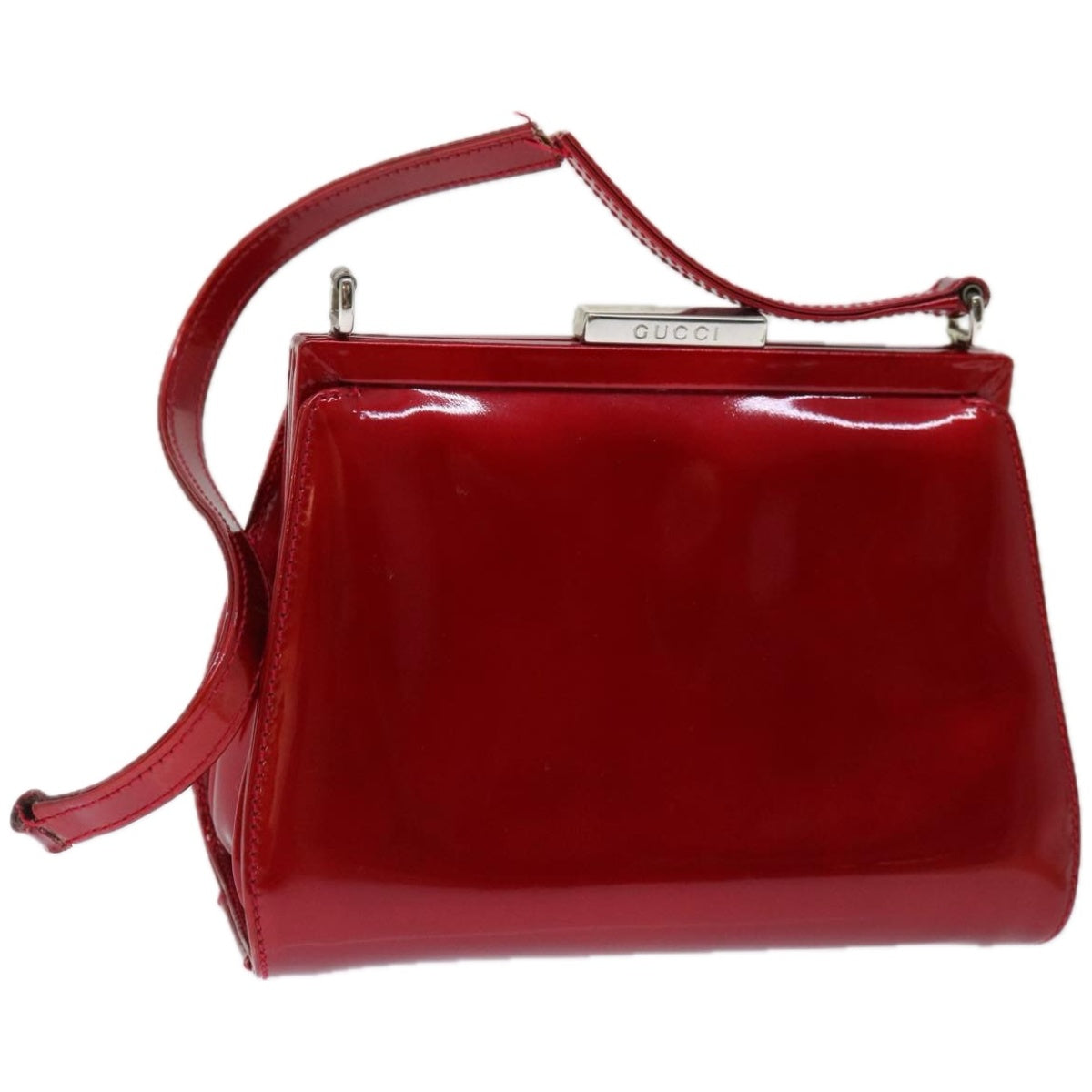 GUCCI Gamaguchi Shoulder Bag Patent leather Red  ar11424