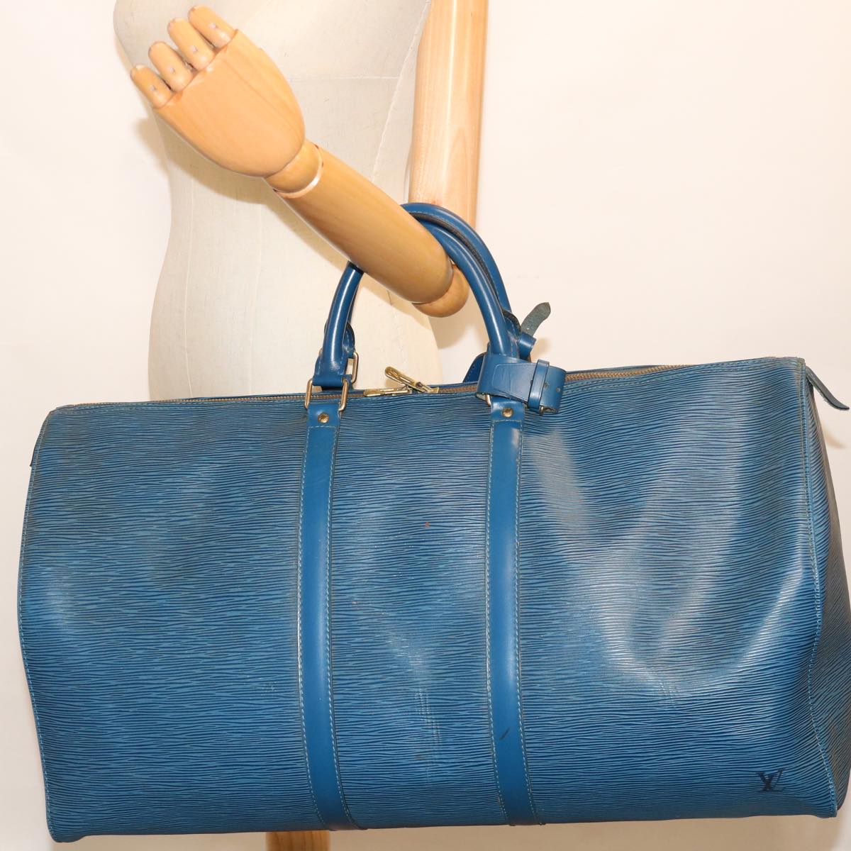 LOUIS VUITTON Epi Keepall 55 Boston Bag Blue M42955 LV ar11608B