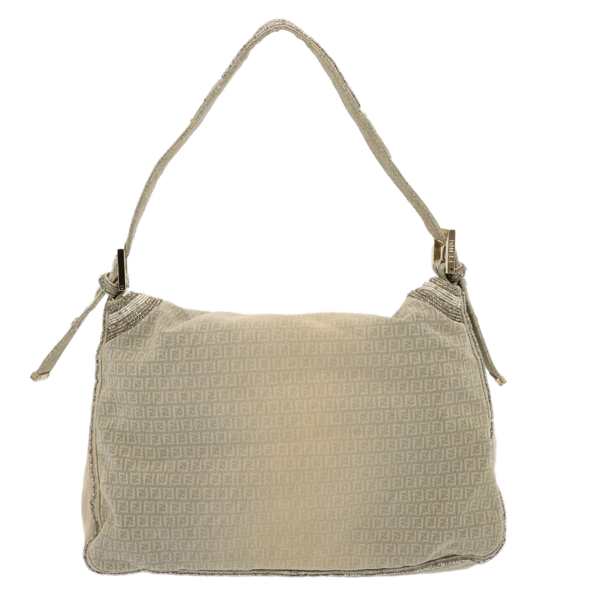 Luxury Fendi Zucchino Canvas Beads Mamma Baguette Shoulder Bag Grayar11697