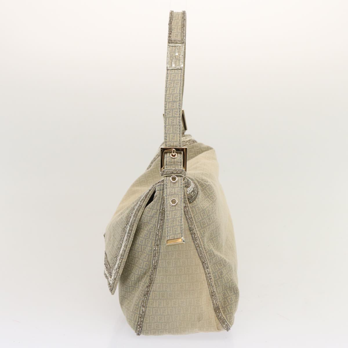 Luxury Fendi Zucchino Canvas Beads Mamma Baguette Shoulder Bag Grayar11697