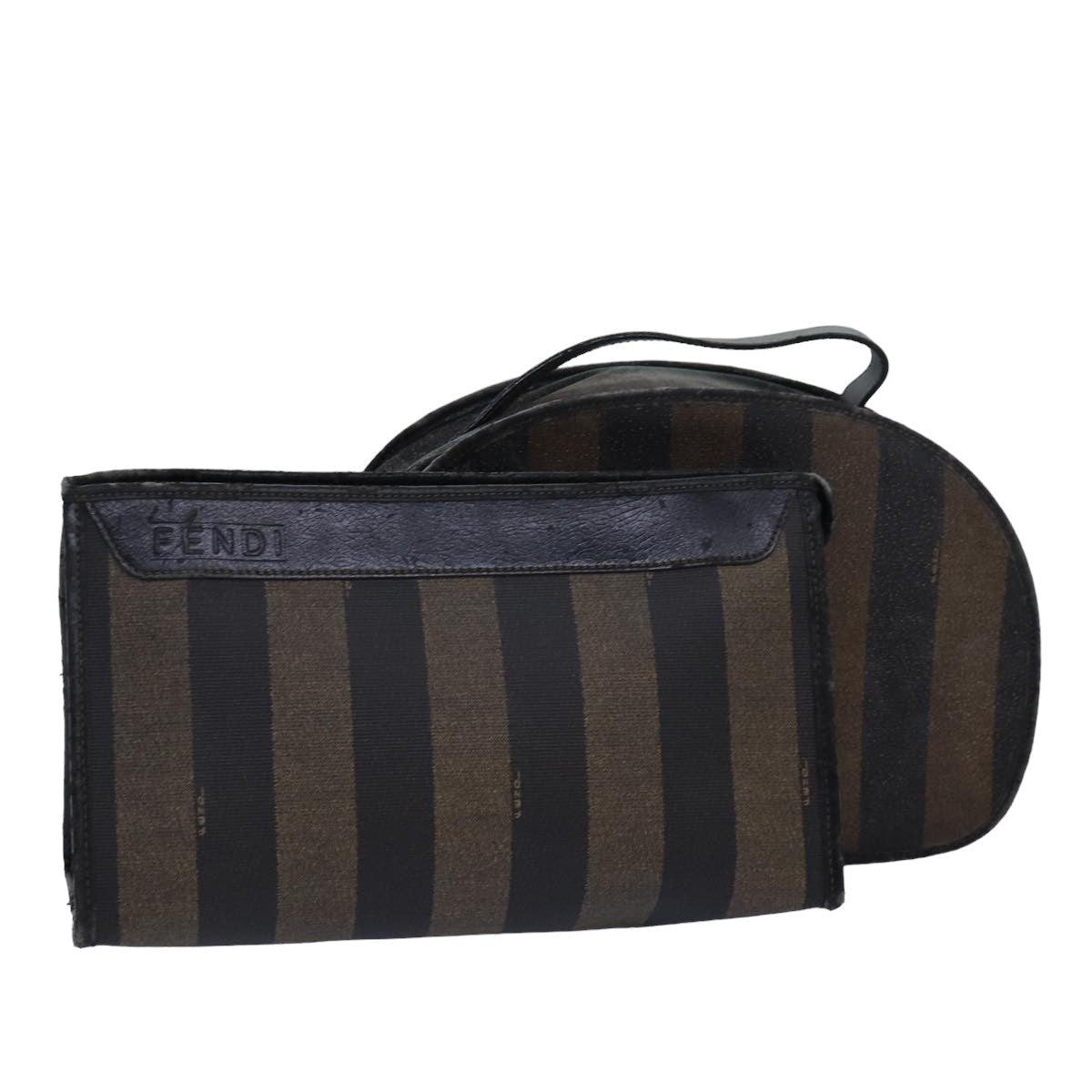 Luxury Fendi Pecan Canvas Clutch Bag 2Set Brown Blackar11882