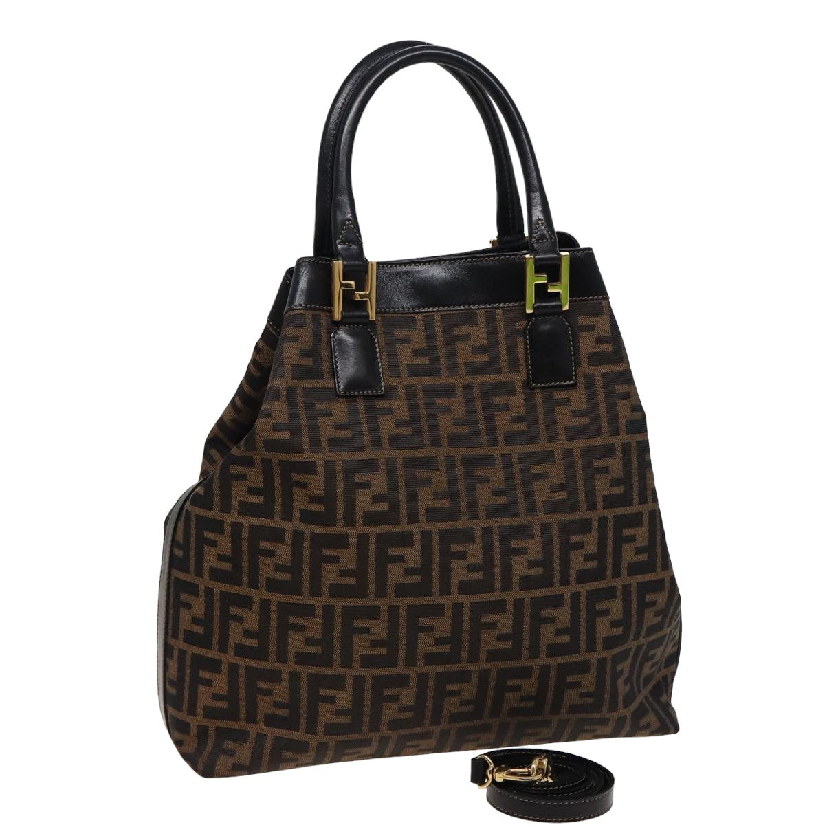 Luxury Fendi Zucca Canvas Hand Bag 2way Brown Blackar11997