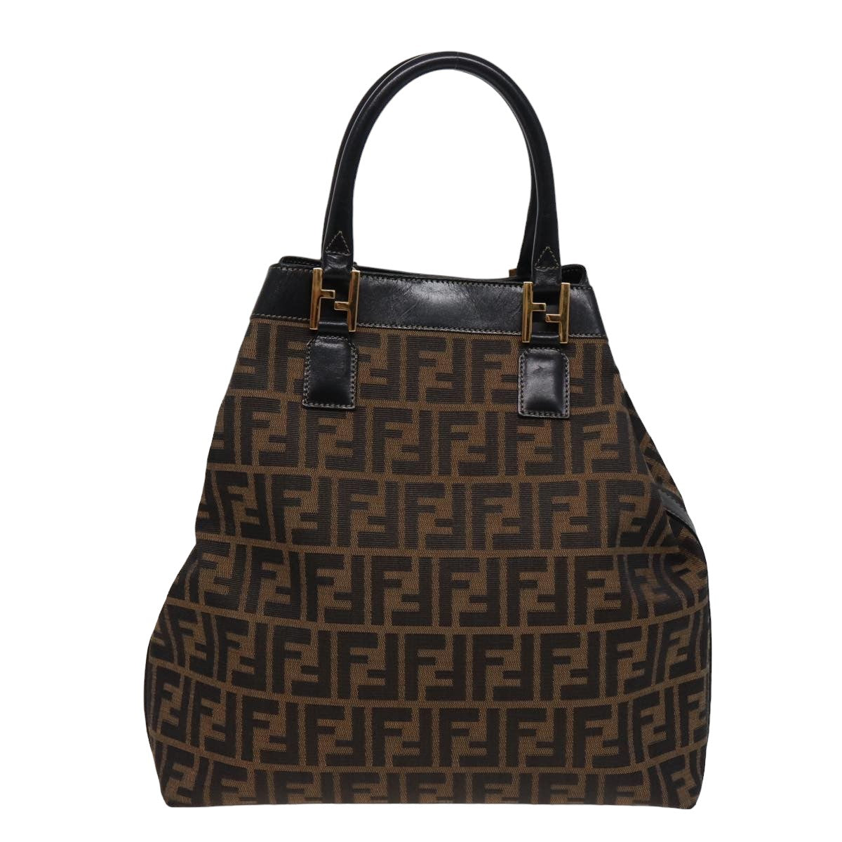 Luxury Fendi Zucca Canvas Hand Bag 2way Brown Blackar11997