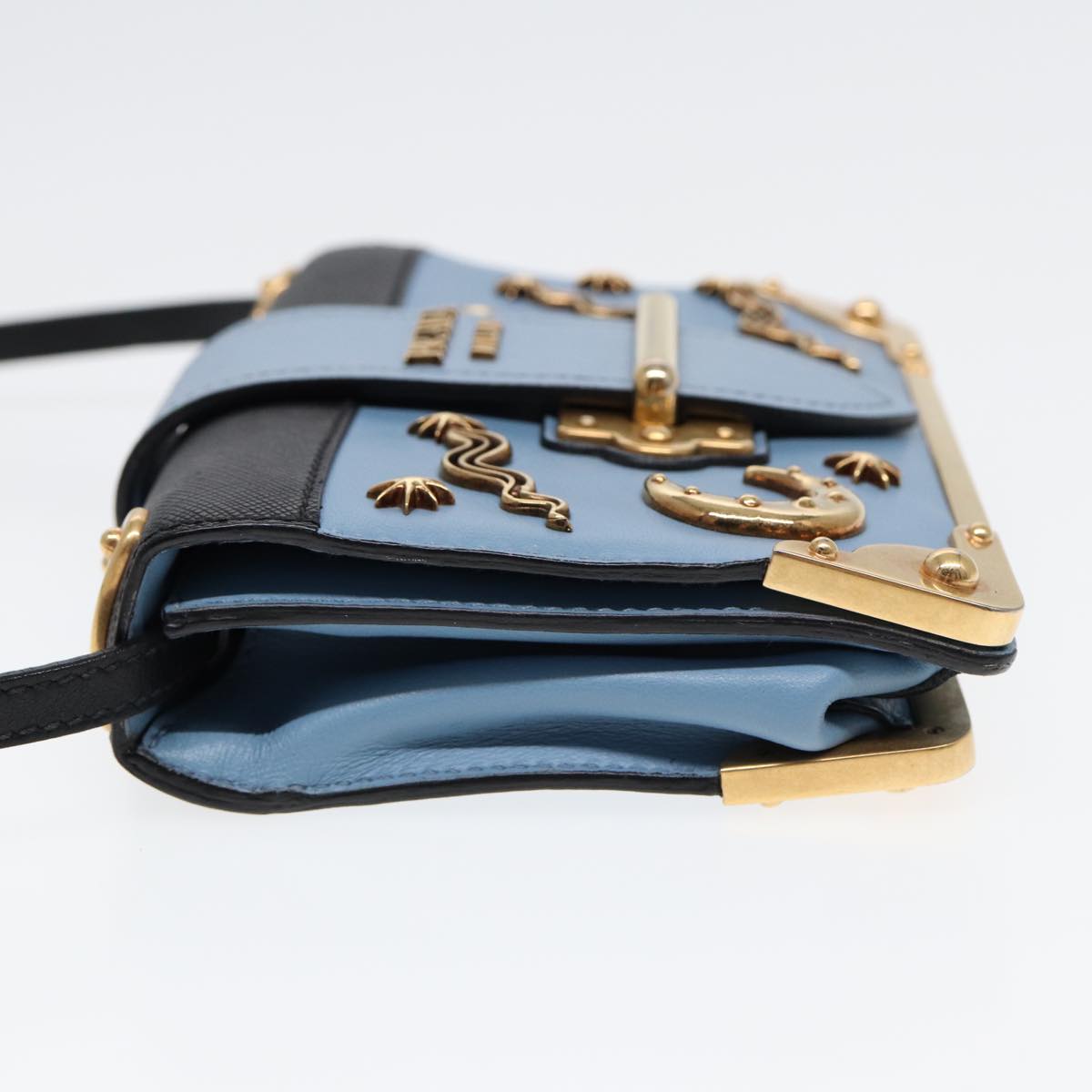 Luxury Prada Shoulder Bag Safiano leather Blue Gold  ar12338A