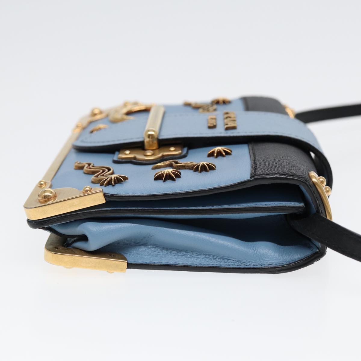 Luxury Prada Shoulder Bag Safiano leather Blue Gold  ar12338A