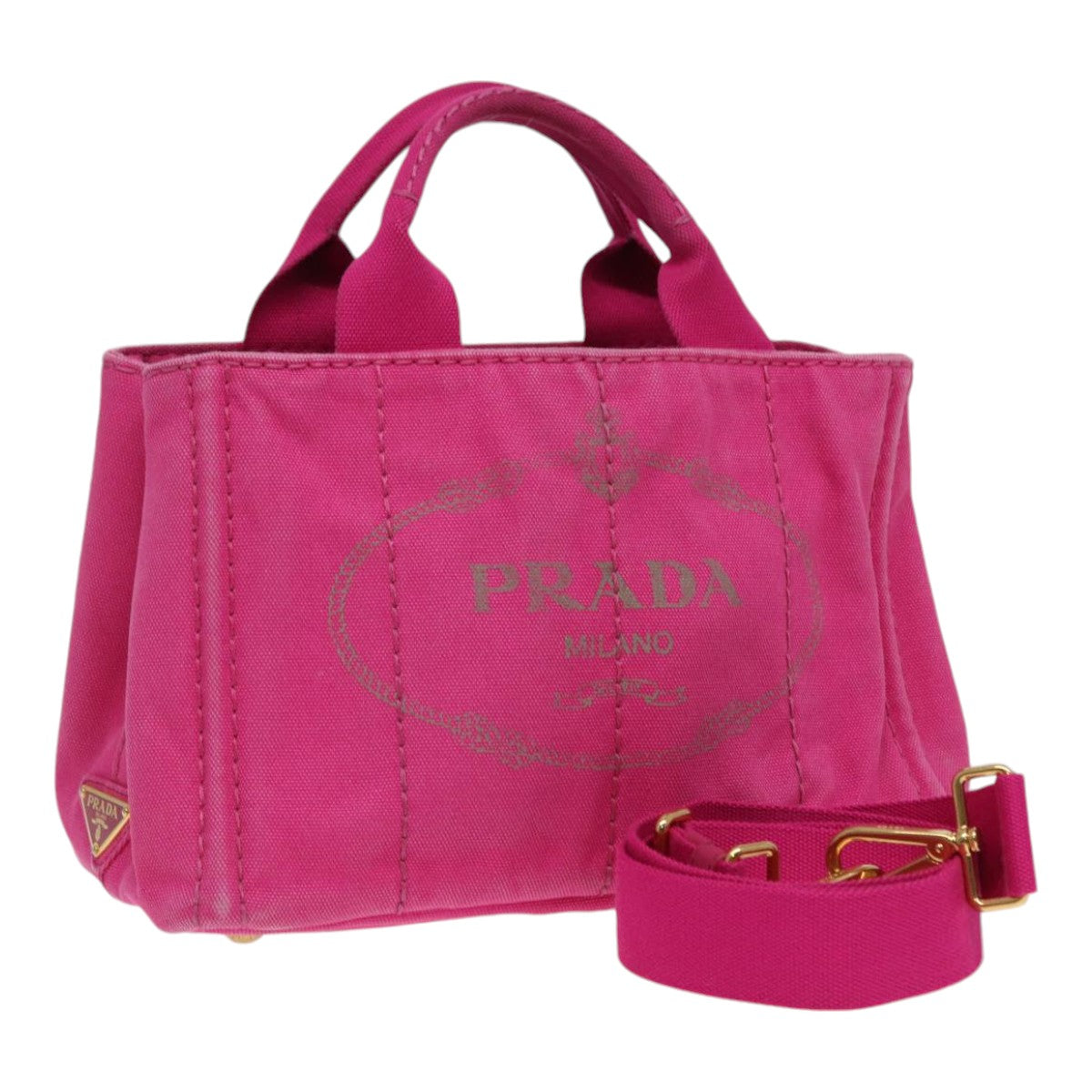 Luxury Prada Canapa PM Hand Bag Canvas 2way Pink Gold  ar12364