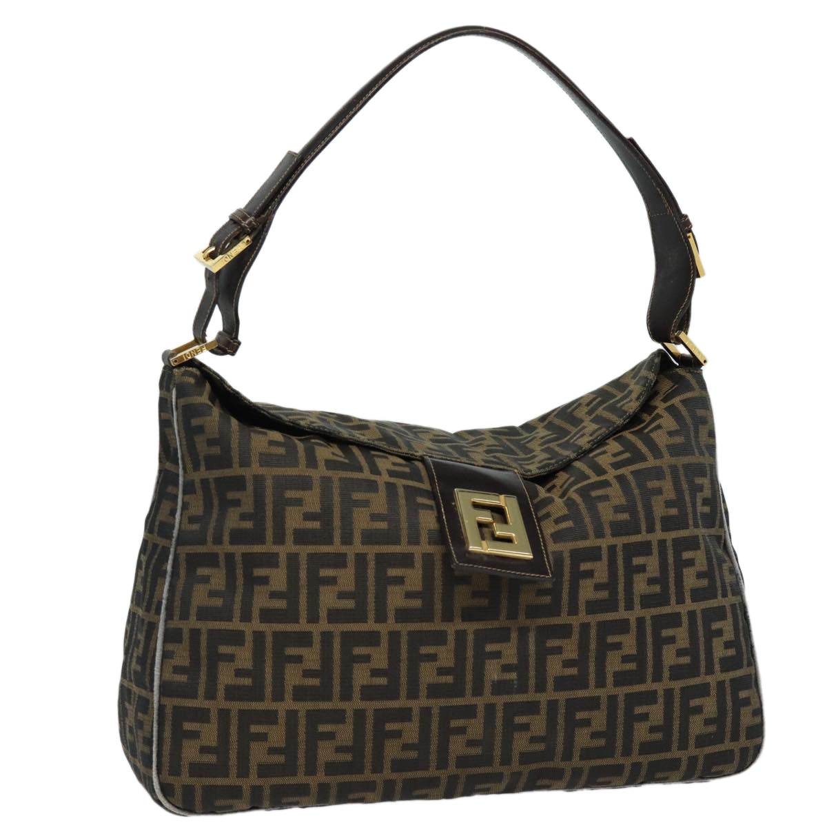 Luxury Fendi Zucca Canvas Shoulder Bag Brown Black goldar12413