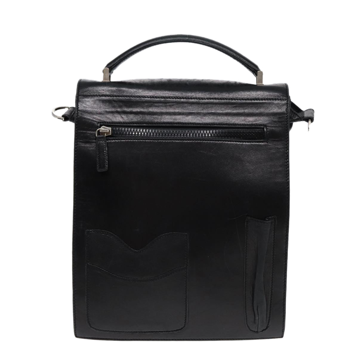 Luxury Fendi Hand Bag Leather 2way Black Silverar12462