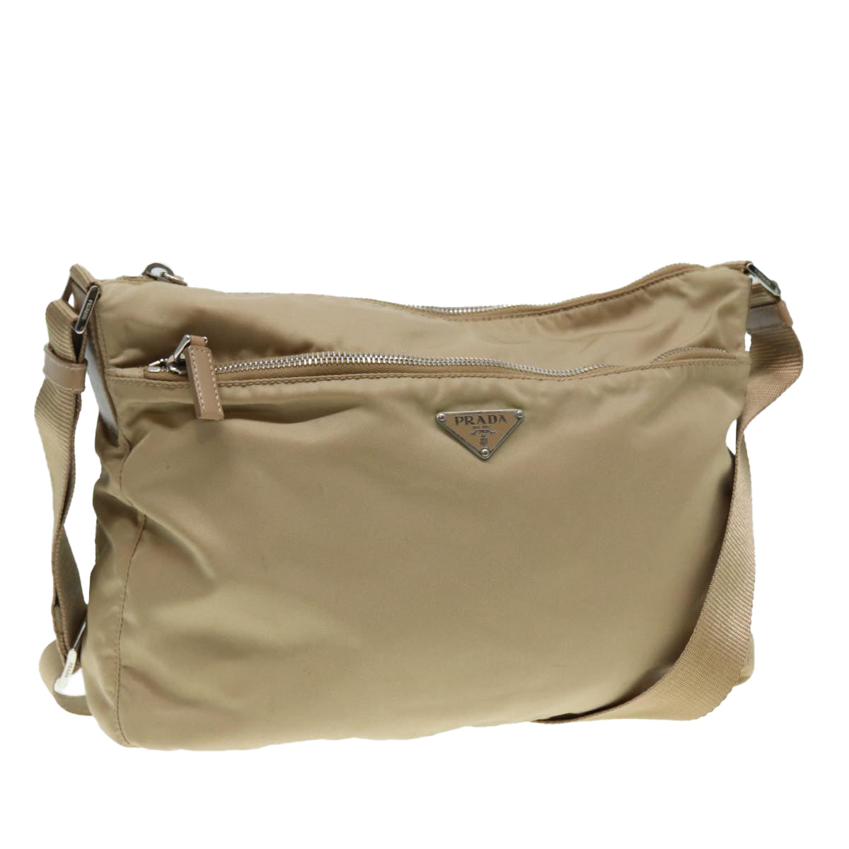 Luxury Prada Shoulder Bag Nylon Beige Silver  ar12464