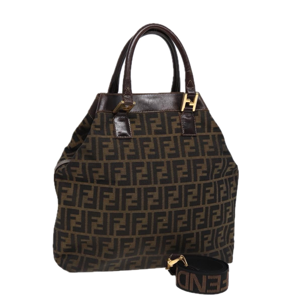 Luxury Fendi Zucca Canvas Hand Bag 2way Brown Black goldar12498