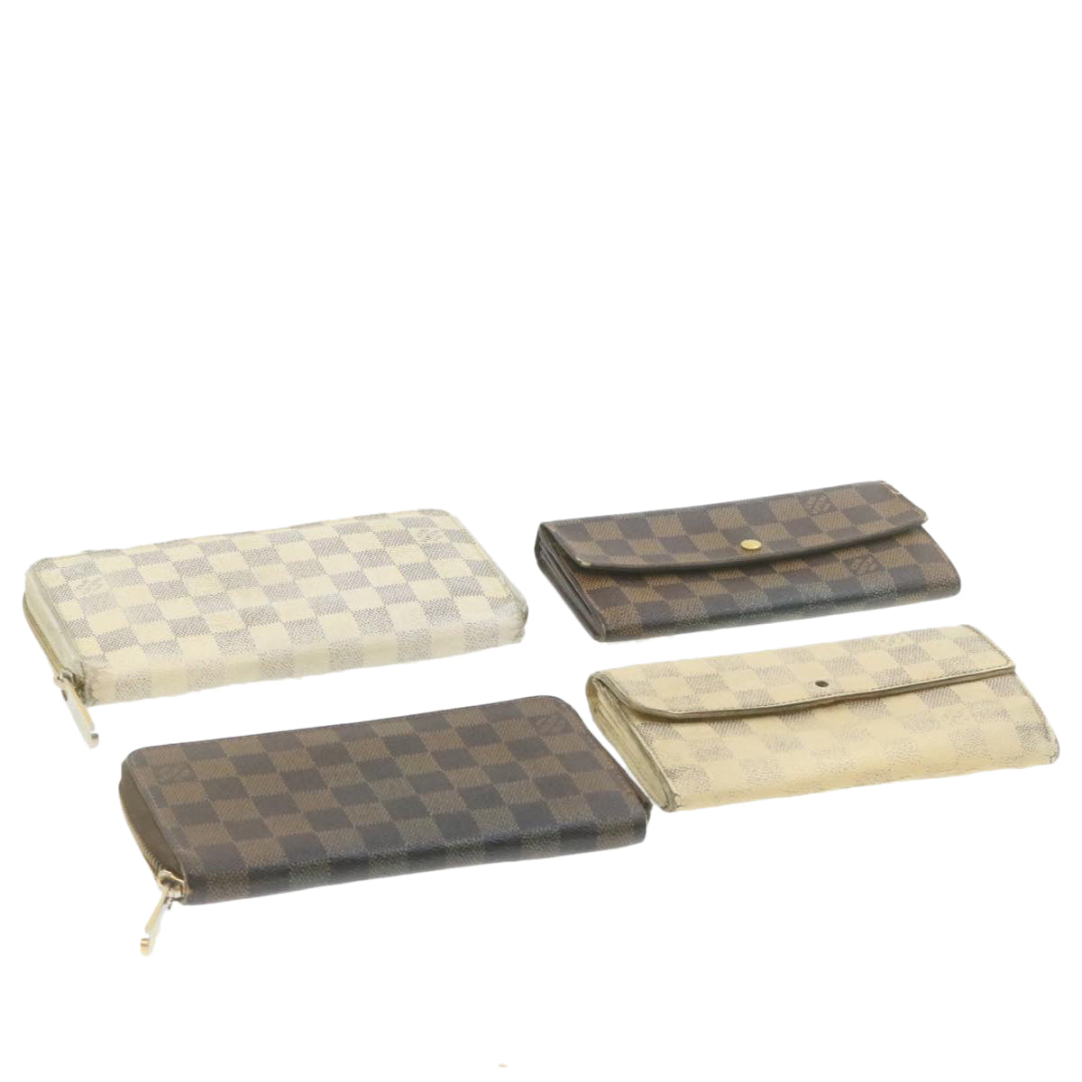 LOUIS VUITTON Damier Azur Ebene Long Wallet 4Set White Brown LV ar3683