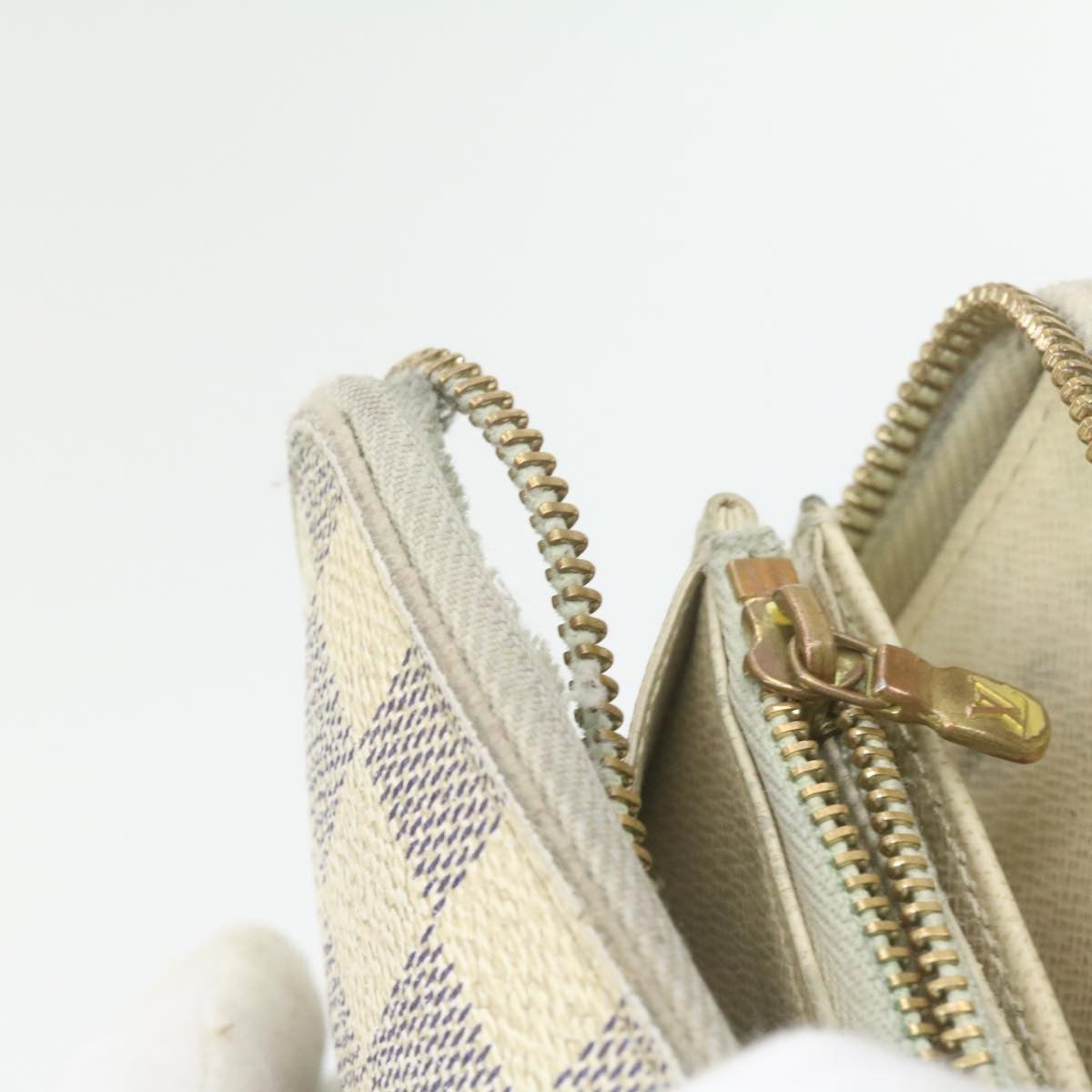 LOUIS VUITTON Damier Azur Ebene Long Wallet 4Set White Brown LV ar3683