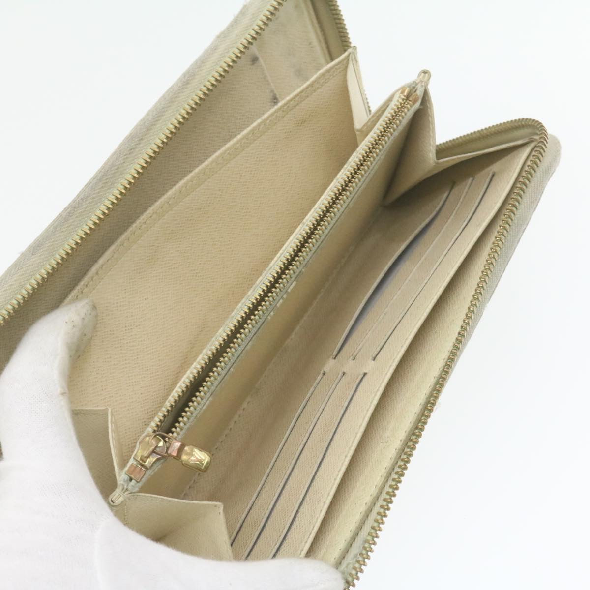 LOUIS VUITTON Damier Azur Ebene Long Wallet 4Set White Brown LV ar3683