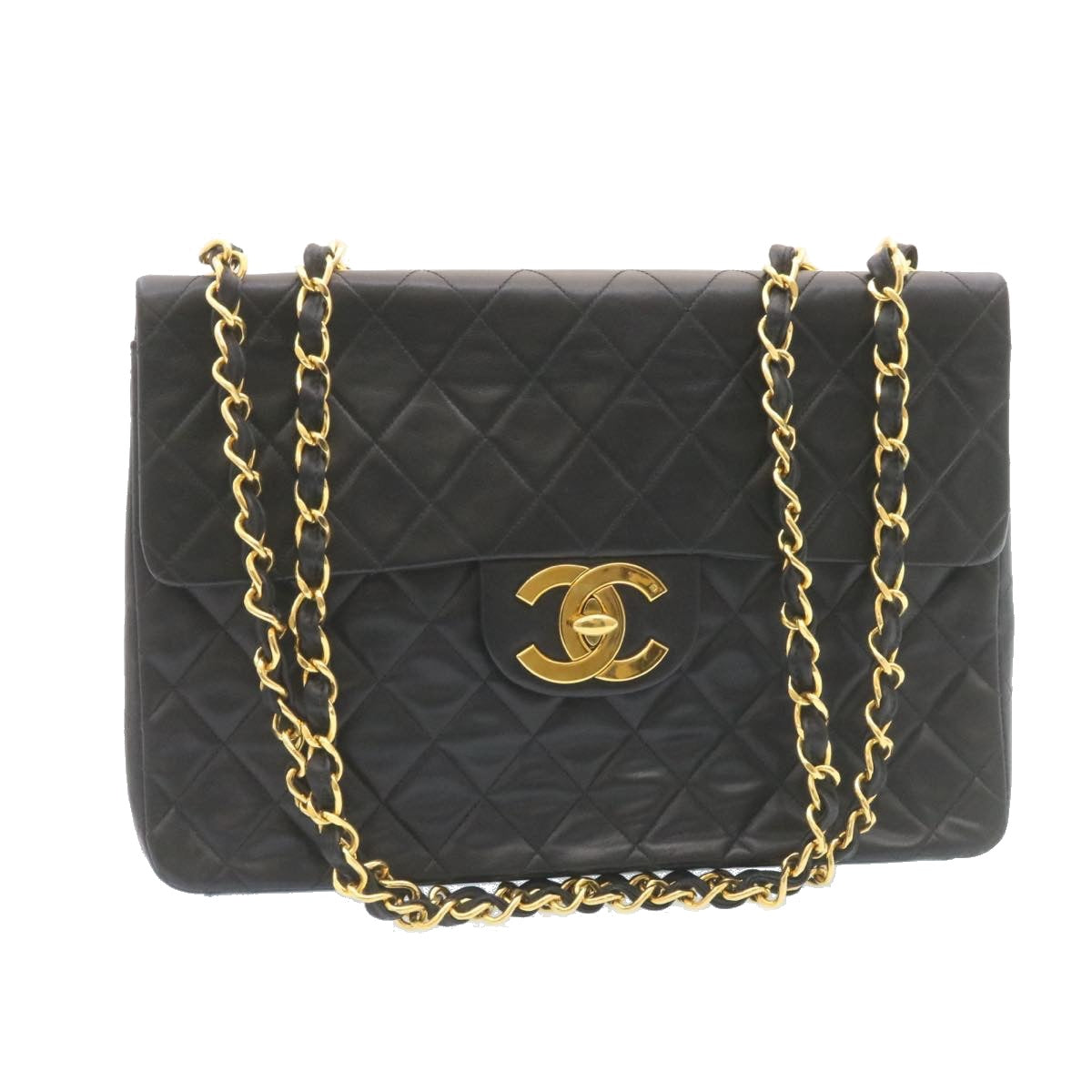 Luxury Chanel Deca Matelasse Turn Lock Chain Shoulder Bag Lamb Skin Black CC ar5950A