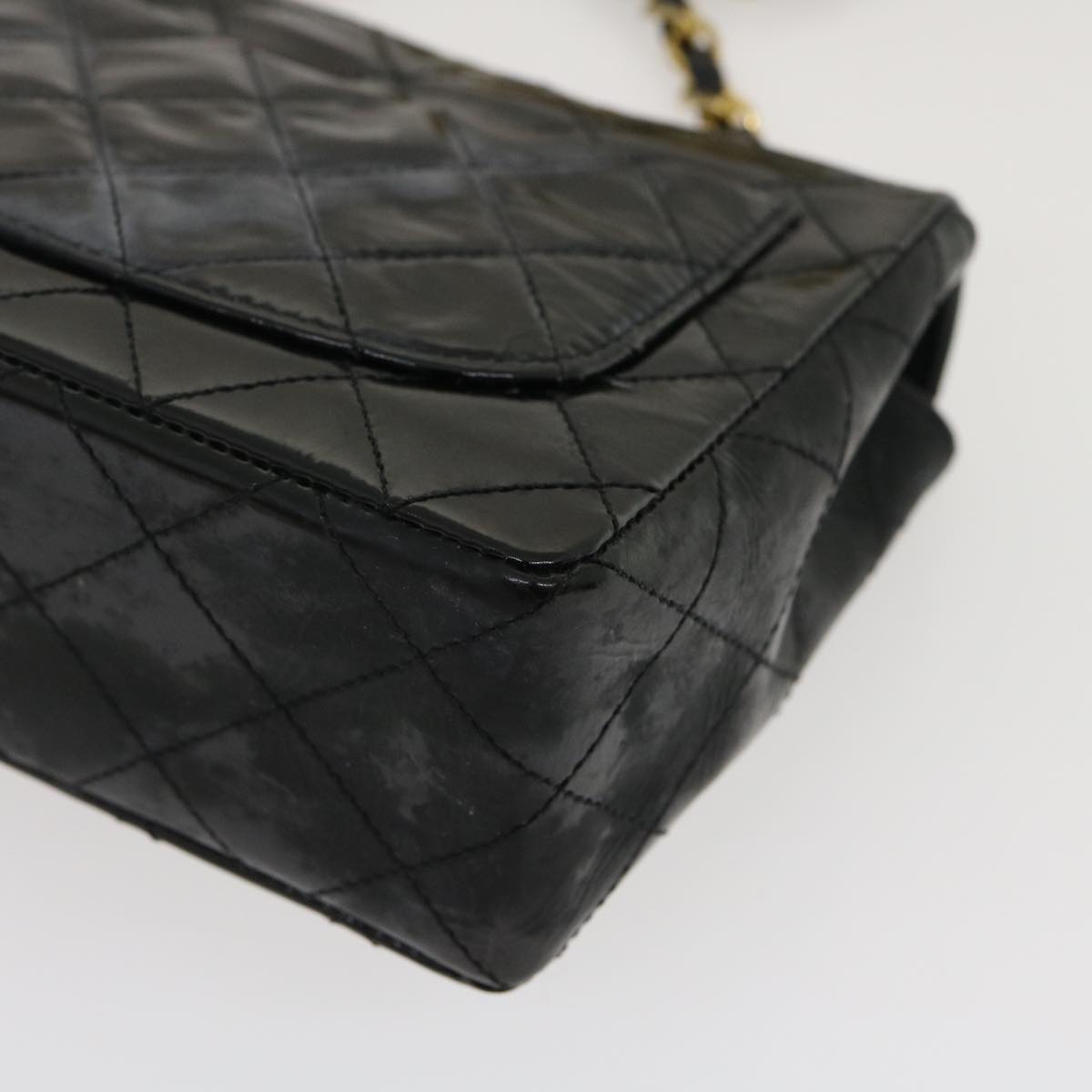 CHANEL Mini Matelasse Chain Flap Shoulder Bag Enamel Black Gold CC  ar6839A