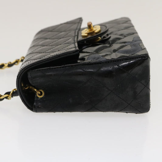 CHANEL Mini Matelasse Chain Flap Shoulder Bag Enamel Black Gold CC  ar6839A