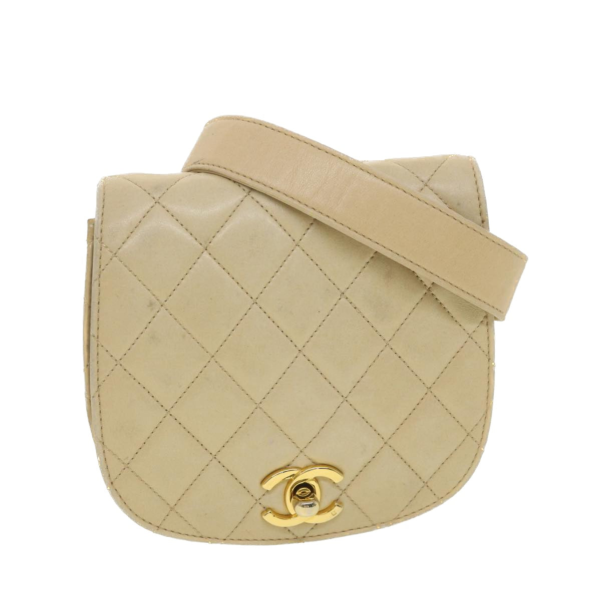 Luxury Chanel Shoulder Bag Lamb Skin Beige CC  ar9074