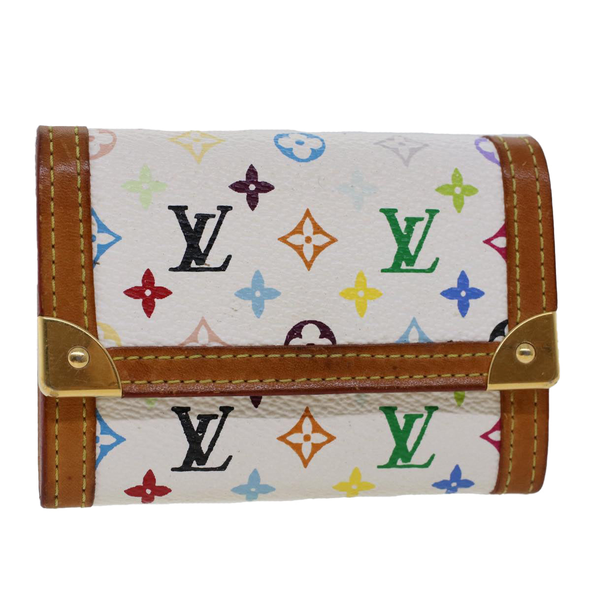 LOUIS VUITTON Multicolor Porte Monnaie Plat Coin Purse White M92657 ar9683B