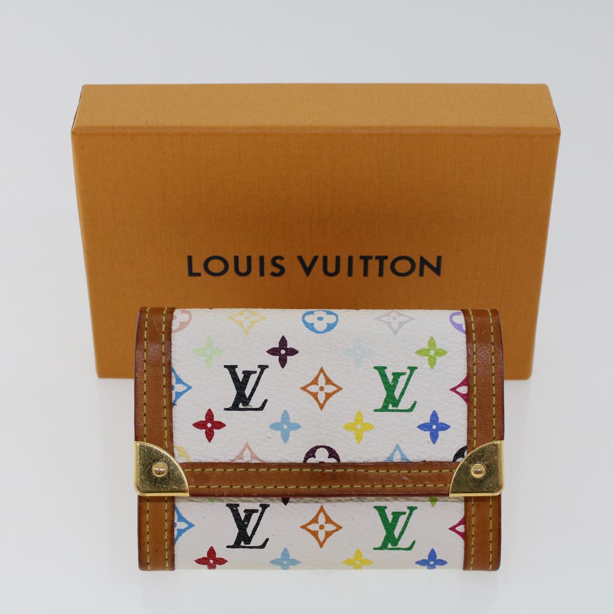 LOUIS VUITTON Multicolor Porte Monnaie Plat Coin Purse White M92657 ar9683B