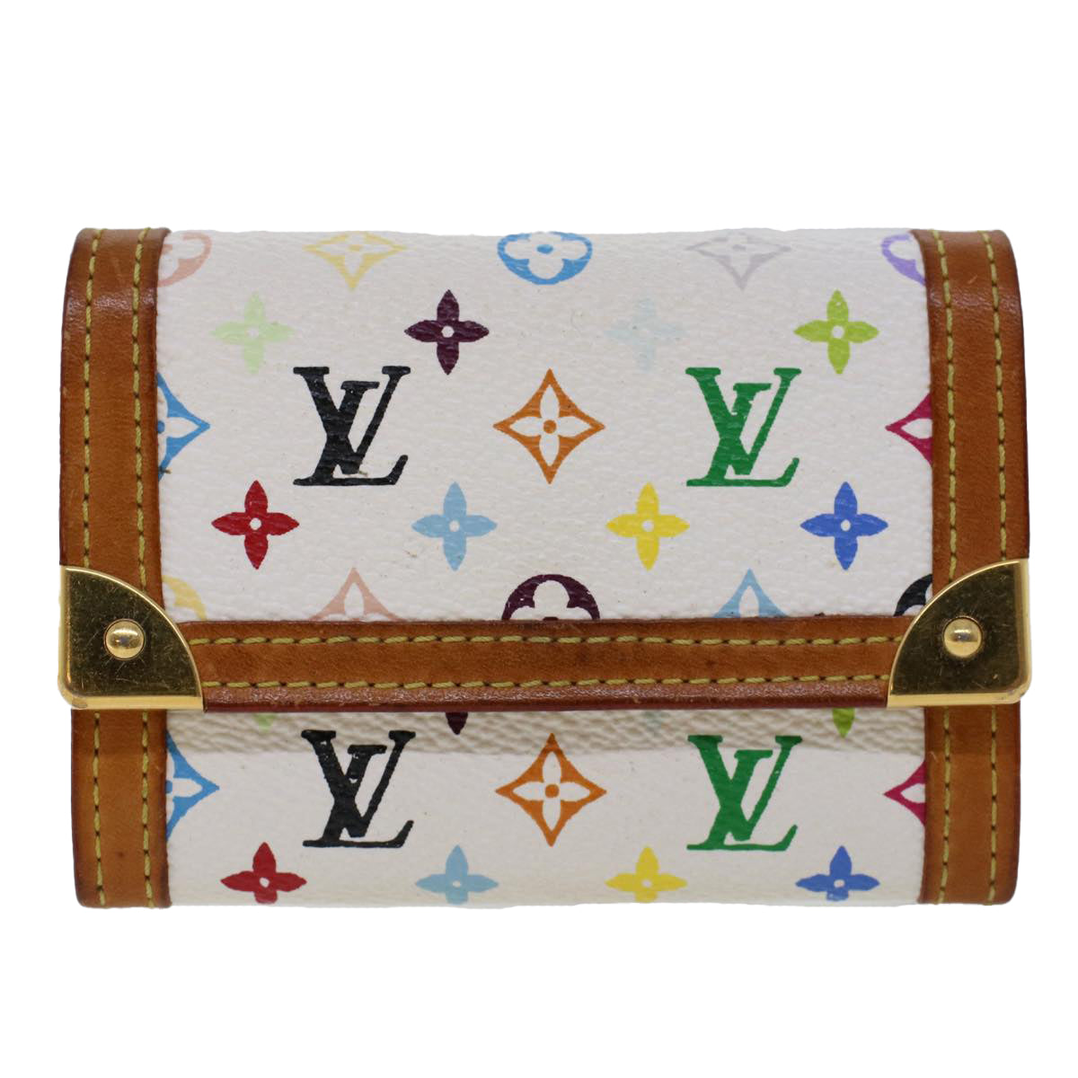 LOUIS VUITTON Multicolor Porte Monnaie Plat Coin Purse White M92657 ar9683B