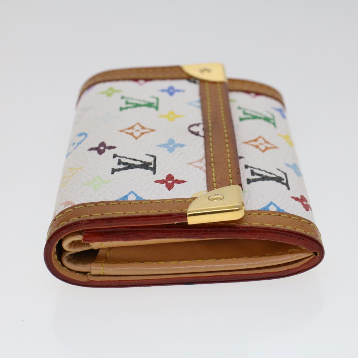 LOUIS VUITTON Multicolor Porte Monnaie Plat Coin Purse White M92657 ar9683B