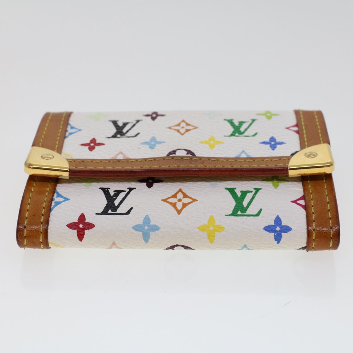 LOUIS VUITTON Multicolor Porte Monnaie Plat Coin Purse White M92657 ar9683B