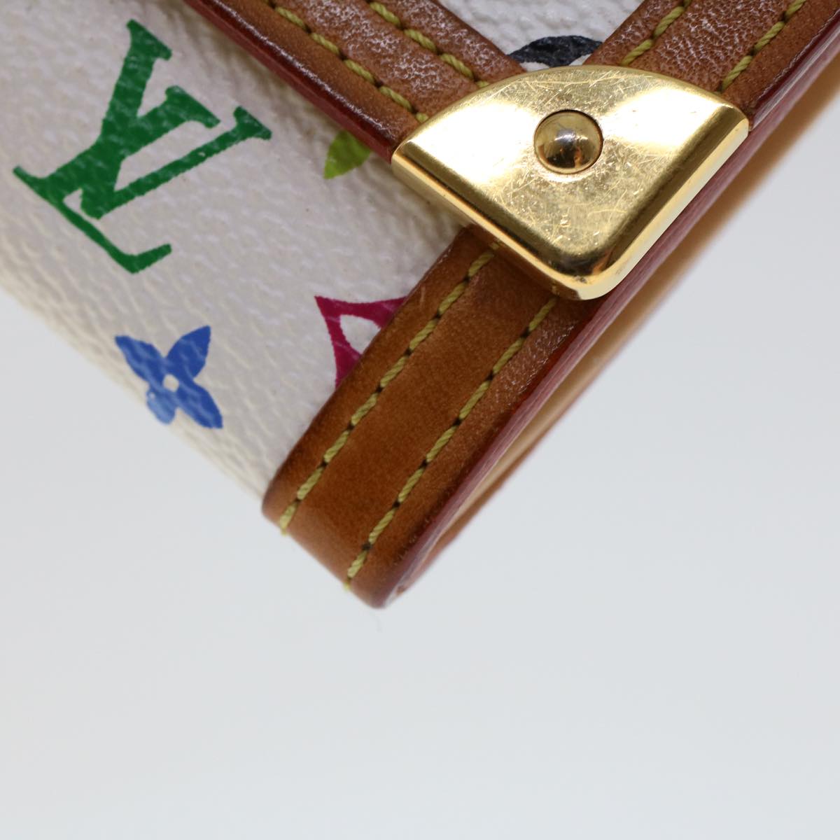 LOUIS VUITTON Multicolor Porte Monnaie Plat Coin Purse White M92657 ar9683B