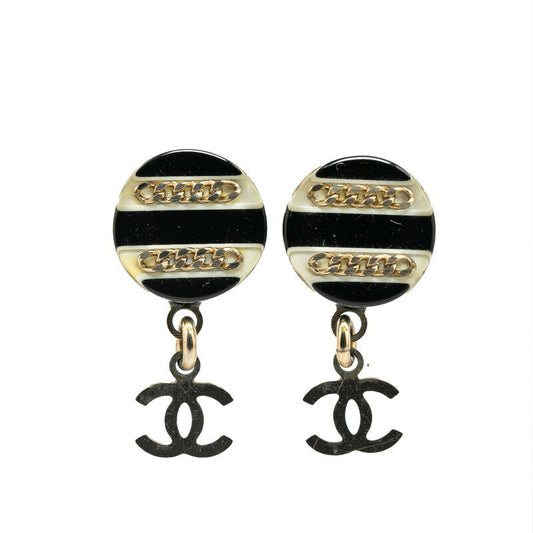 Chanel Coco Mark Chain Round Earrings Plastic Metal