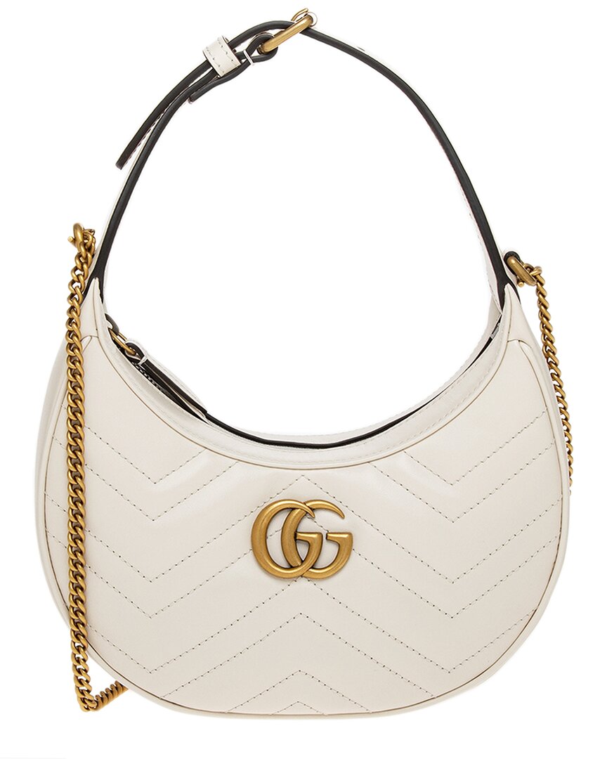 Luxury Gucci Trending 2025 GG Marmont Half Moon Shaped Mini Leather Hobo Bag, White